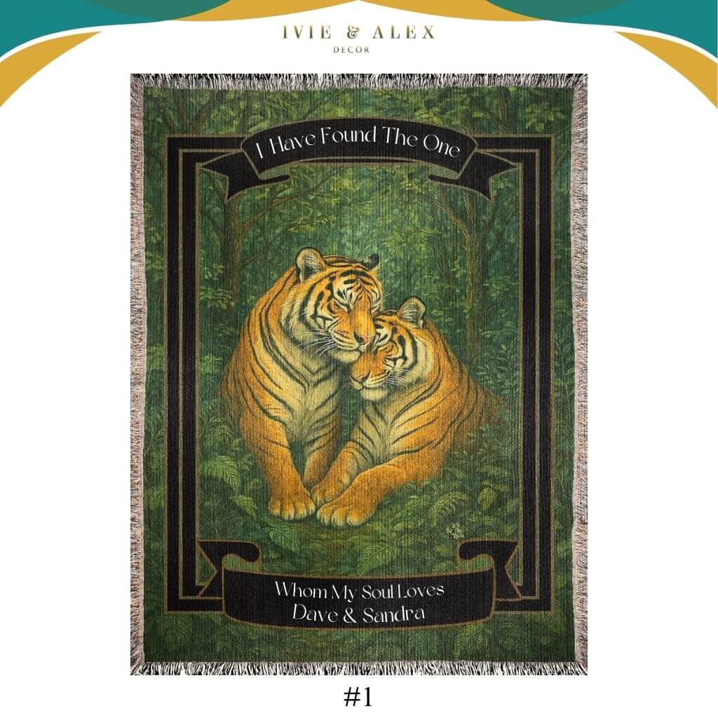 Personalized Tigers Couples Blanket featuring “I have found the one whom my soul loves” in white text.
