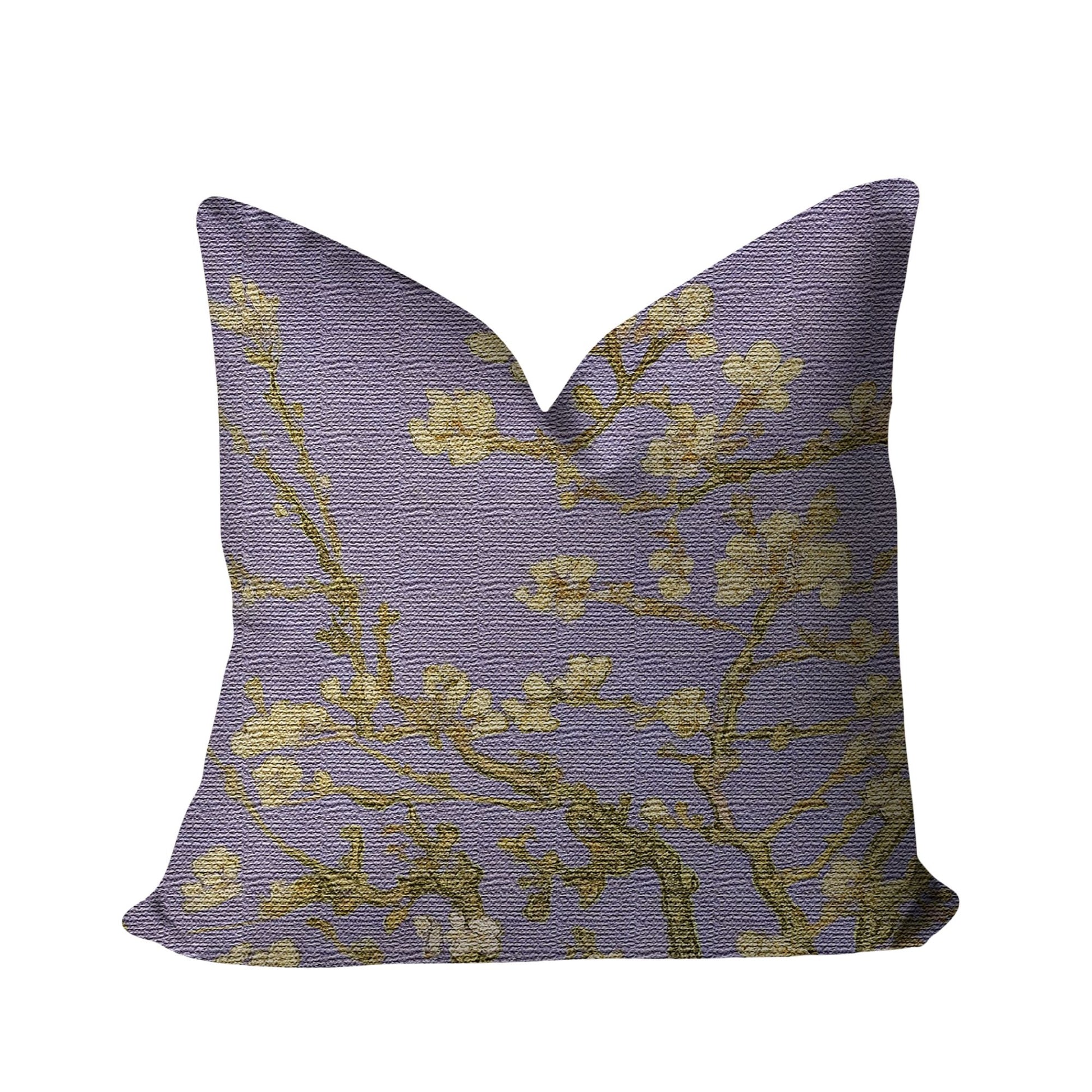 Van Gogh Almond Blossom Woven Pillow in Lavender against a white background