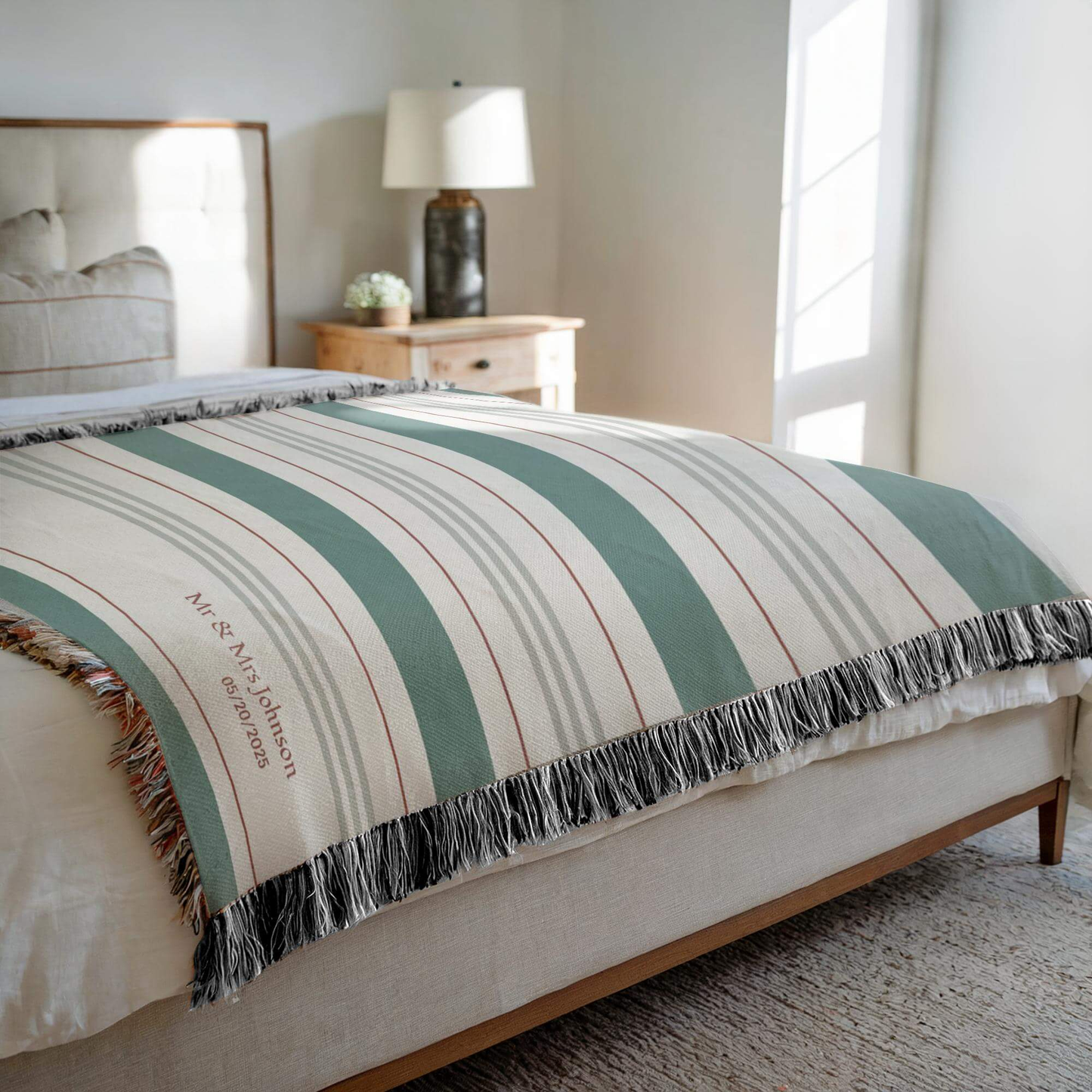 Side view of the Personalized Striped Woven Blanket