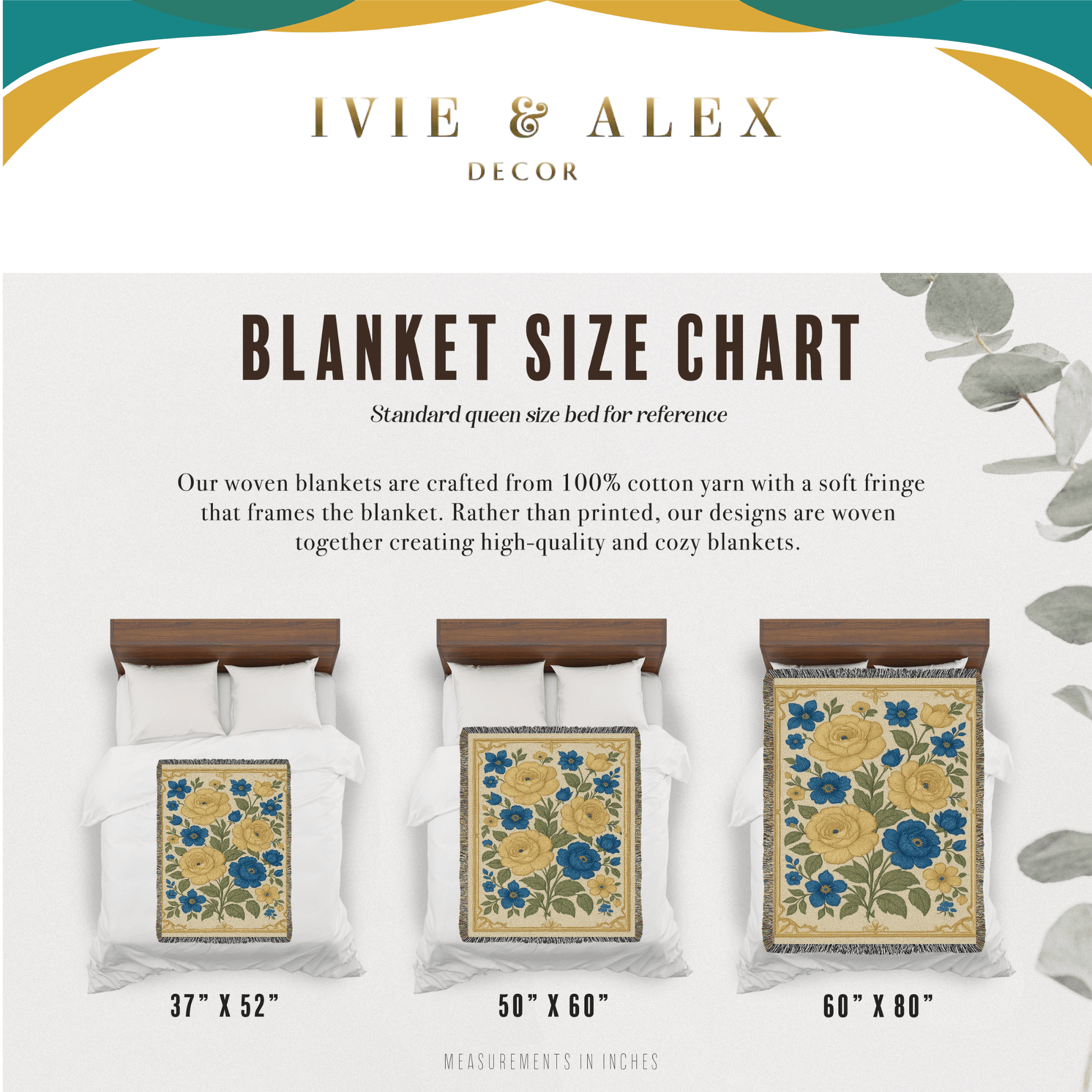 Yellow and Blue Floral Woven Blanket Tapestry
