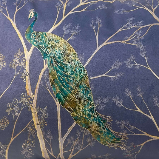 Gray and Gold Peacock Velvet Fabric Swatch
