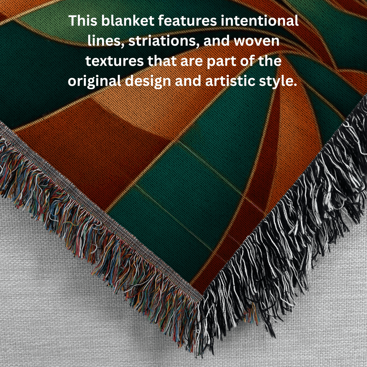 Art Deco Inspired Teal Bronze Mitered Design Woven Blanket Tapestry