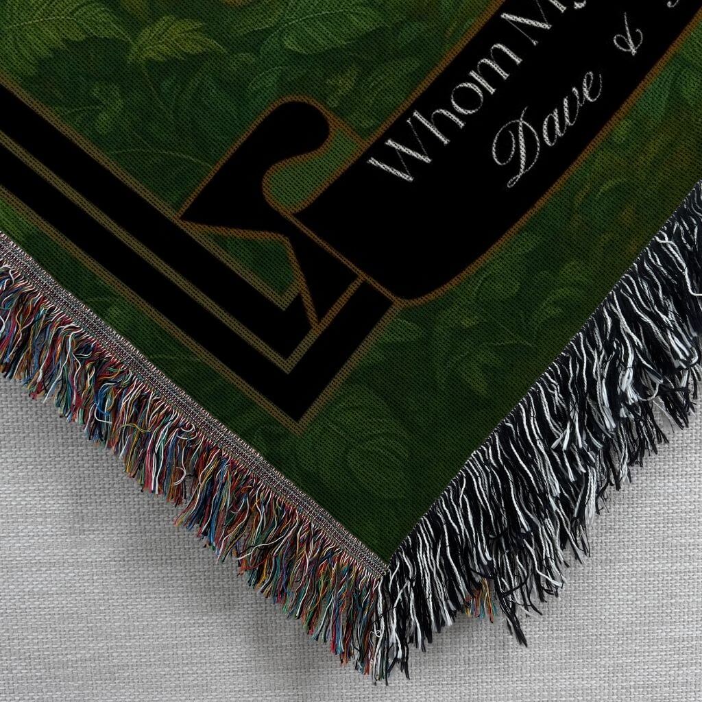 Corner view of the Personalized Tigers Couples Blanket with white text