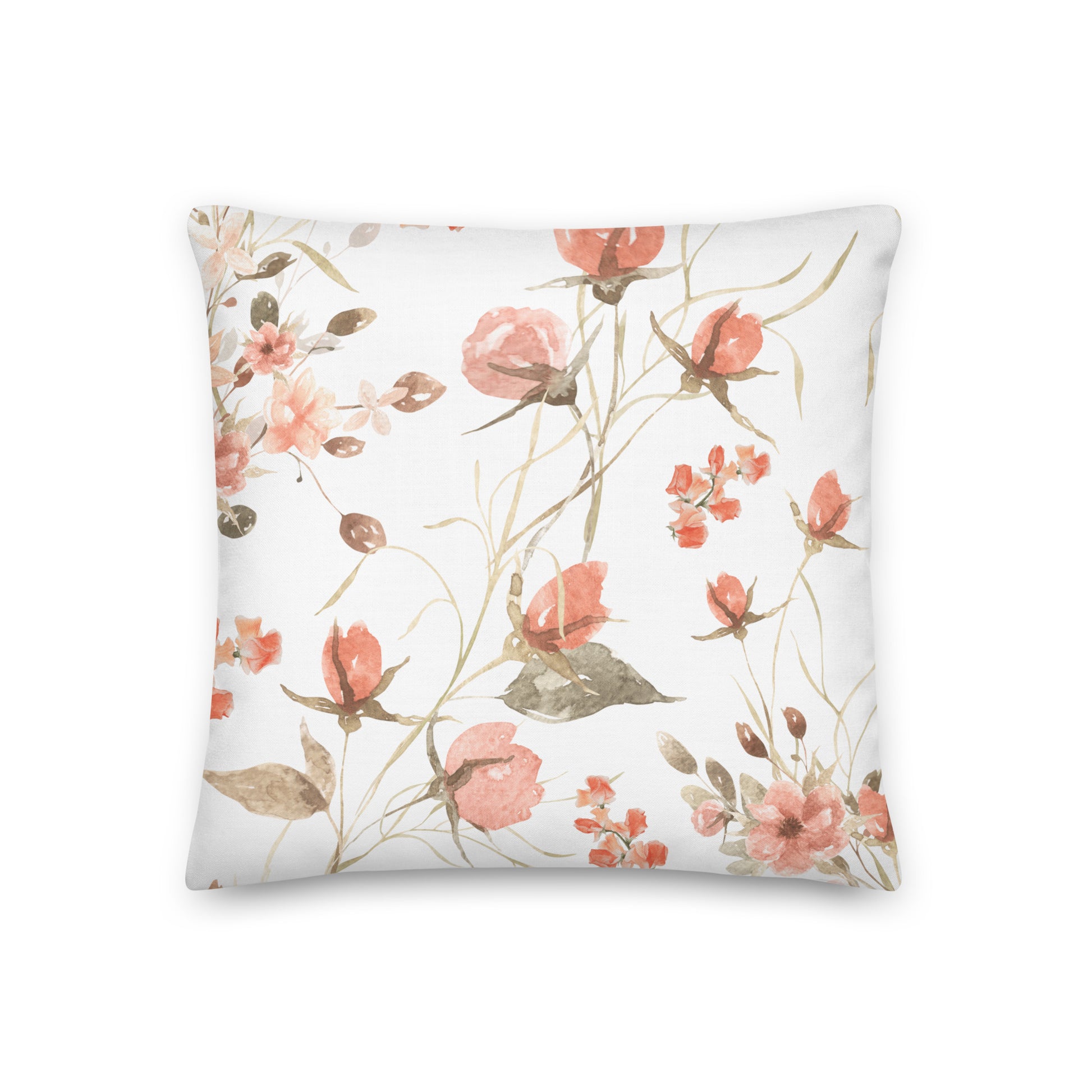 Coral and white floral pillow 
