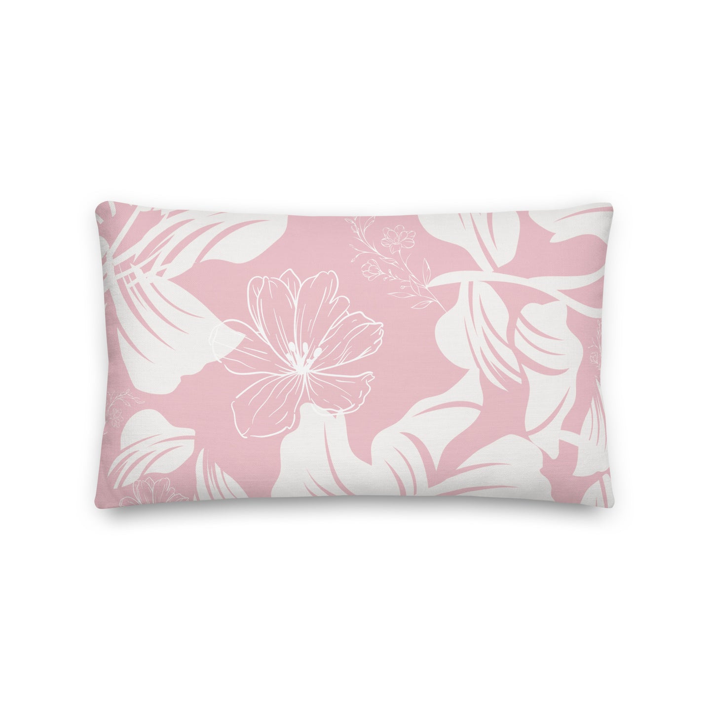 Pink and White Floral Lumbar Pillow against a white background