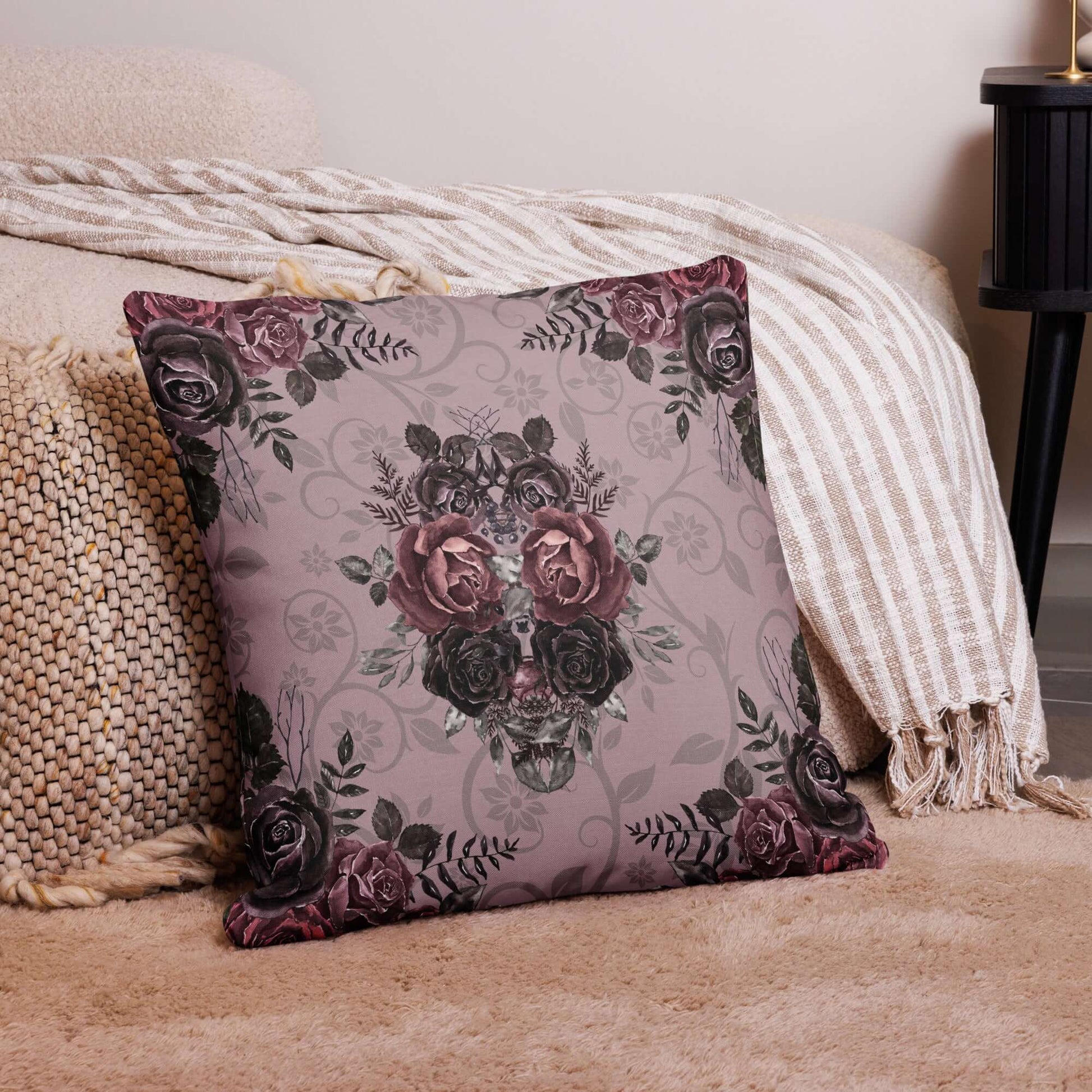 Mauve Pink Damask Floral Pillow