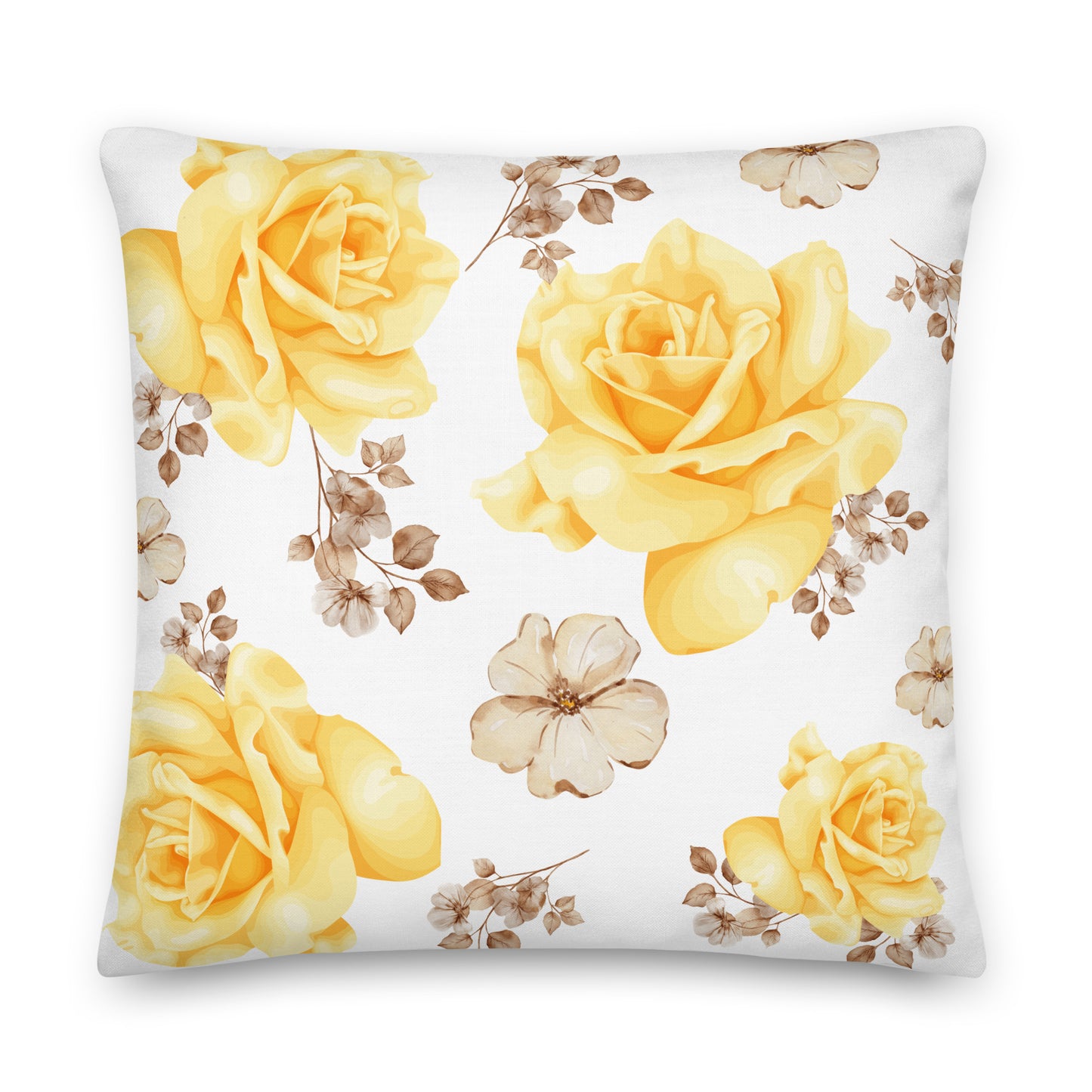 Yellow and white floral pillow. 