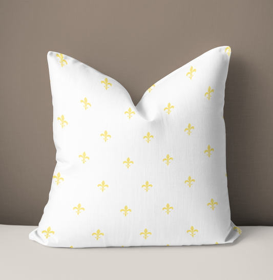 Yellow and white pillow. 