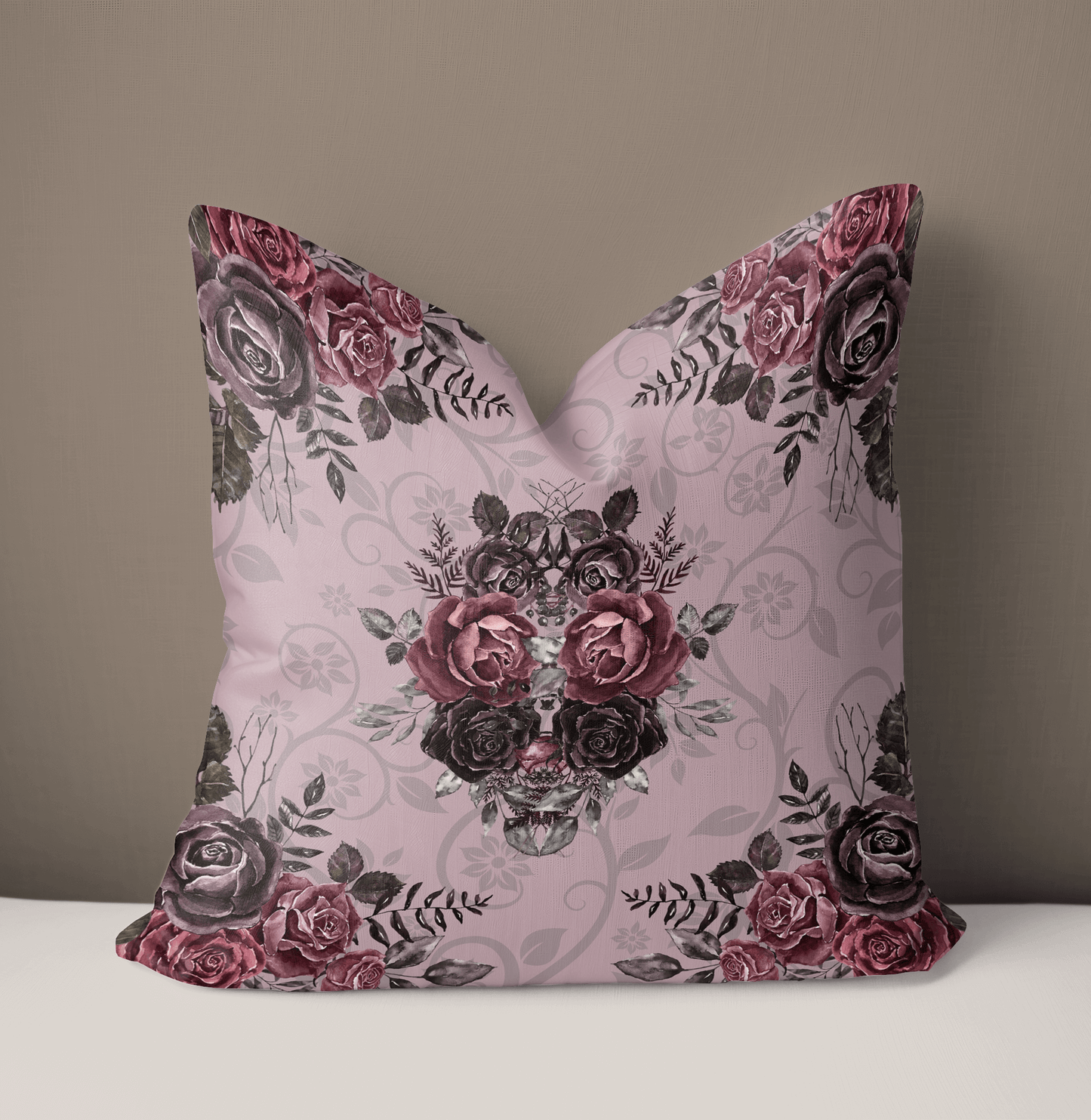 Mauve Pink Damask Floral Pillow