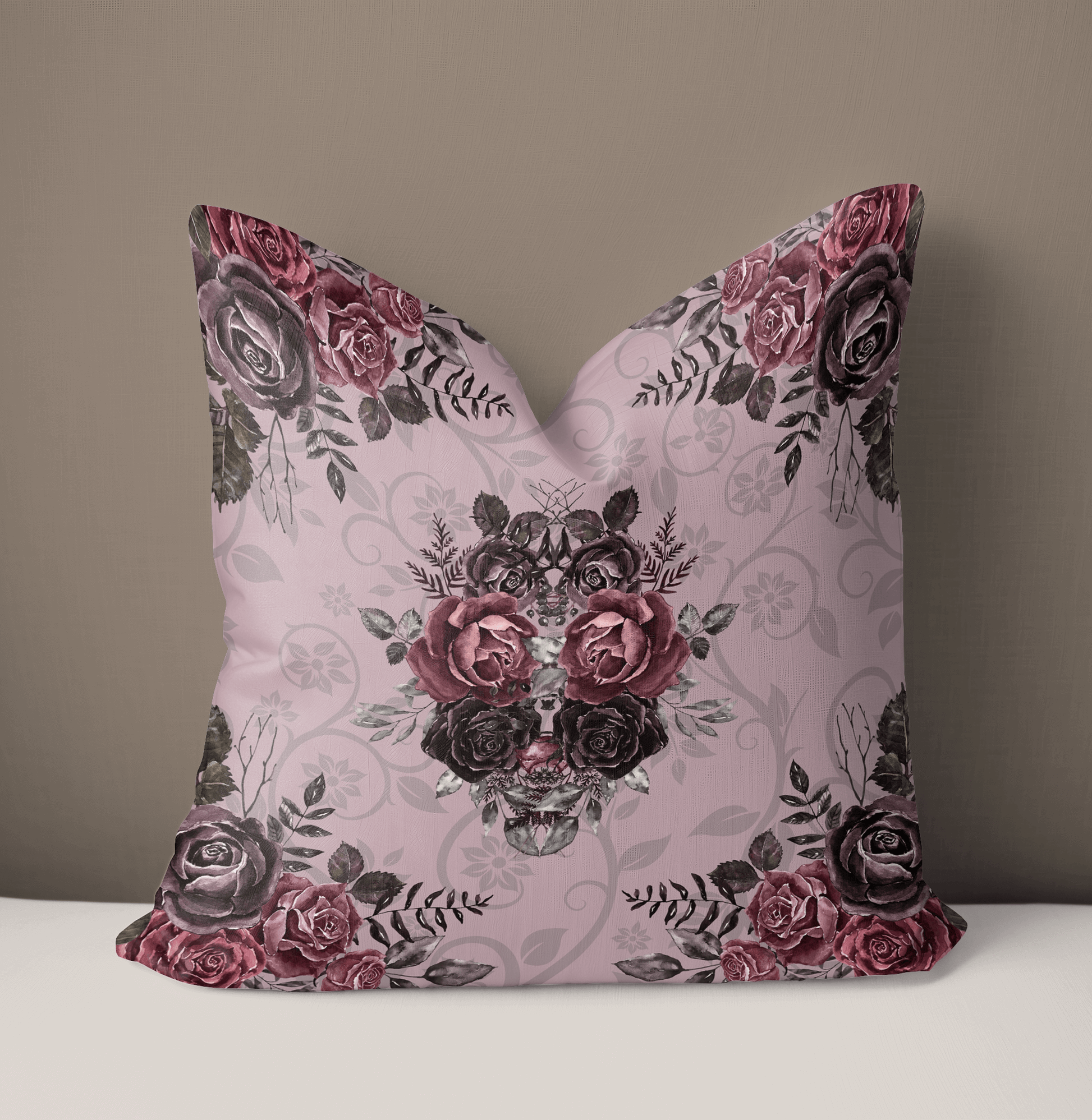 Mauve Pink Damask Floral Pillow