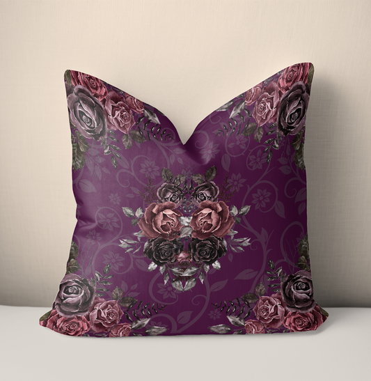 Floral Damask Pillow Cover in Dark Purple
