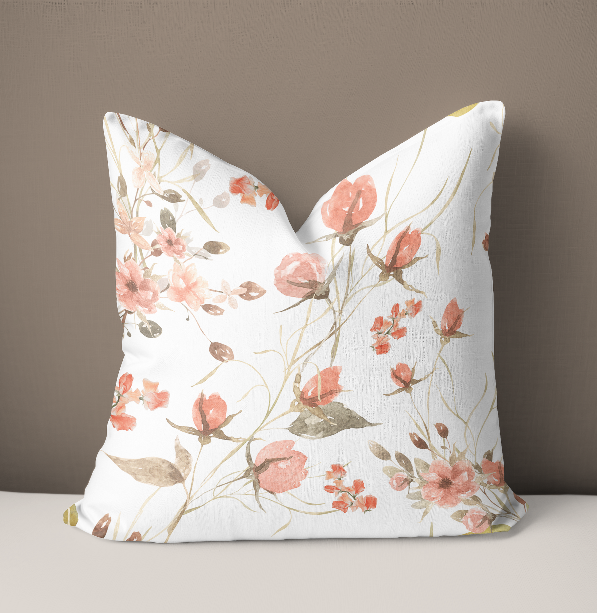 Coral and White Floral Pillow Cover