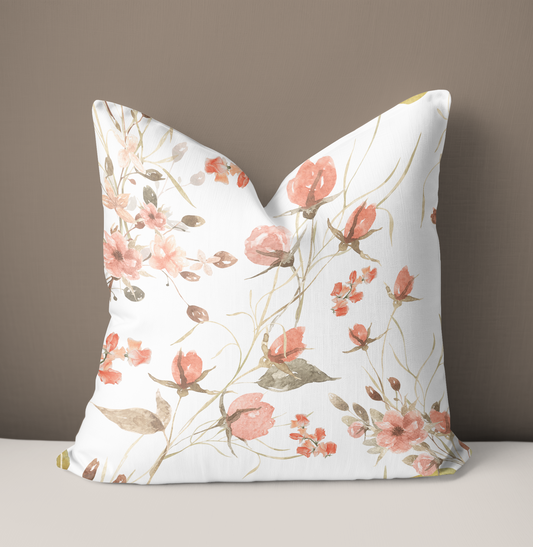Coral and White Floral Pillow Cover