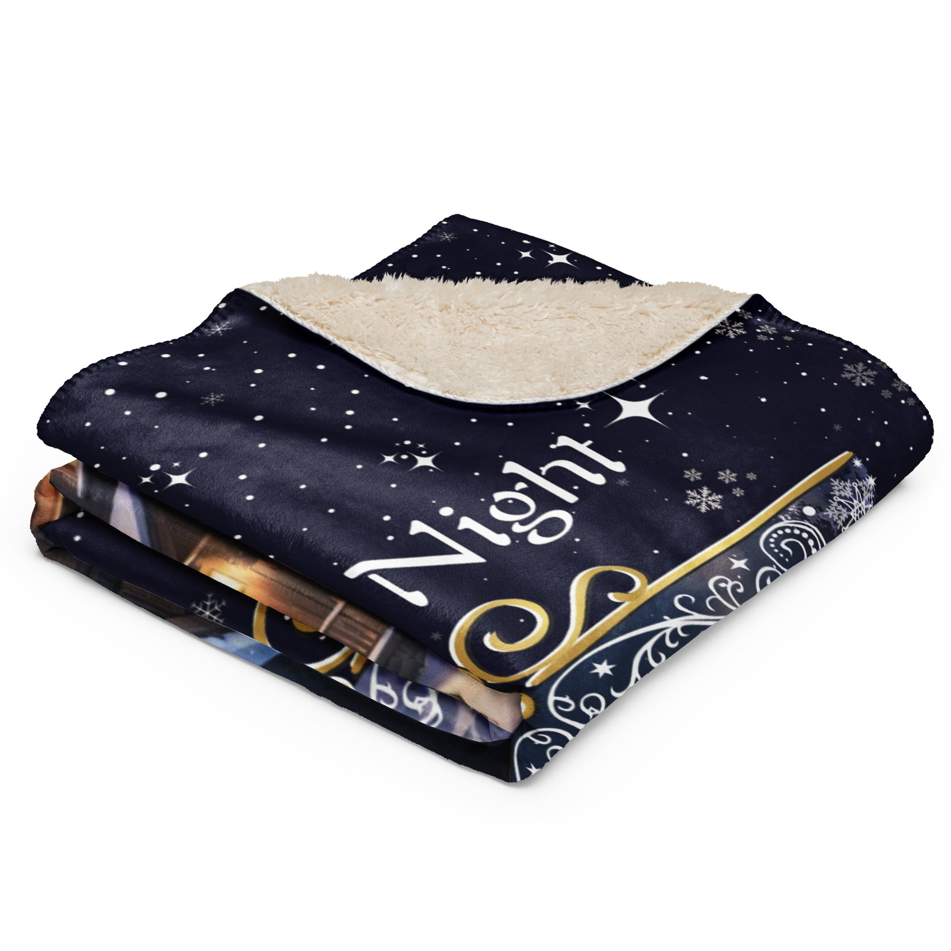 The Personalized Silent Night Christmas Blanket folded against a white background