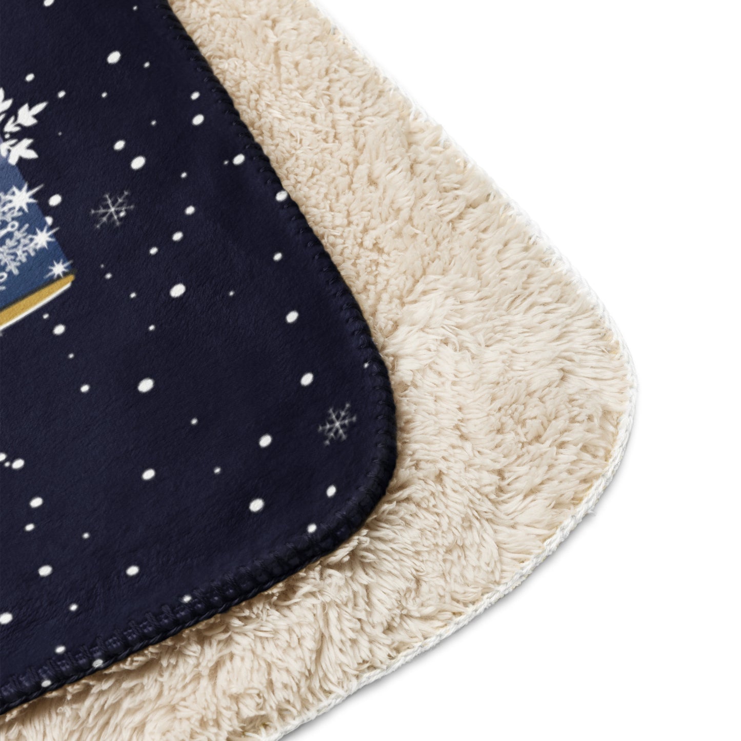 Closeup corner view of the Personalized Silent Night Christmas Blanket against a white background